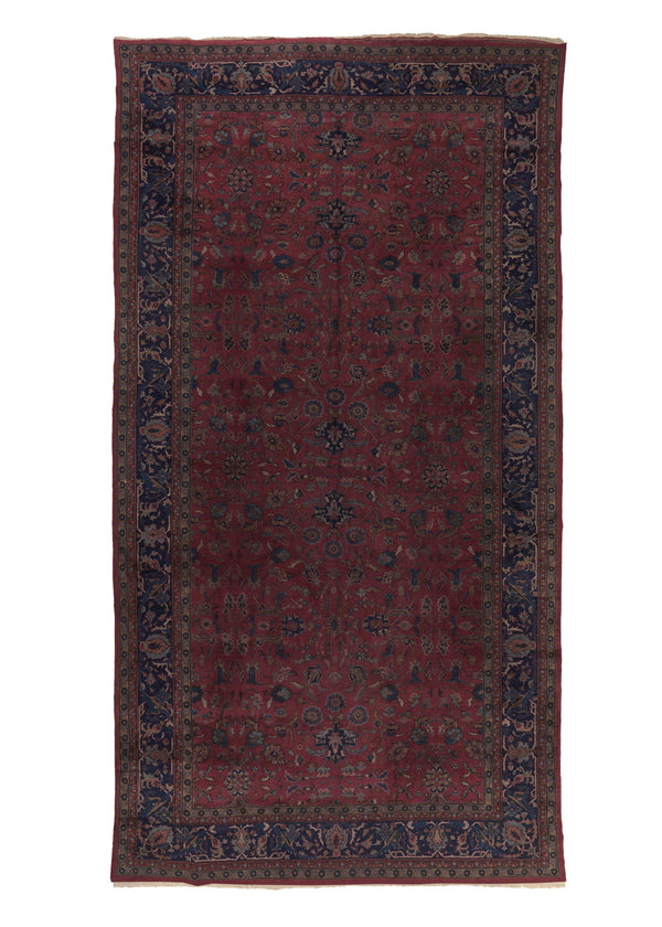 36077 Oriental Rug Turkish Handmade Area Antique Traditional 11'10'' x 22'8'' -12x23- Red Blue Floral Sarouk Design