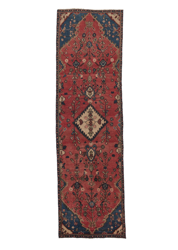 36088 Persian Rug Hamadan Handmade Runner Tribal 2'9'' x 9'6'' -3x10- Red Blue Floral Design