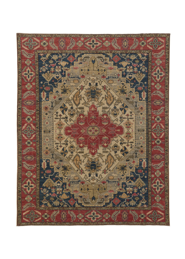 36092 Oriental Rug Pakistani Handmade Area Tribal 8'3'' x 10'4'' -8x10- Red Blue Whites Beige Heriz Design