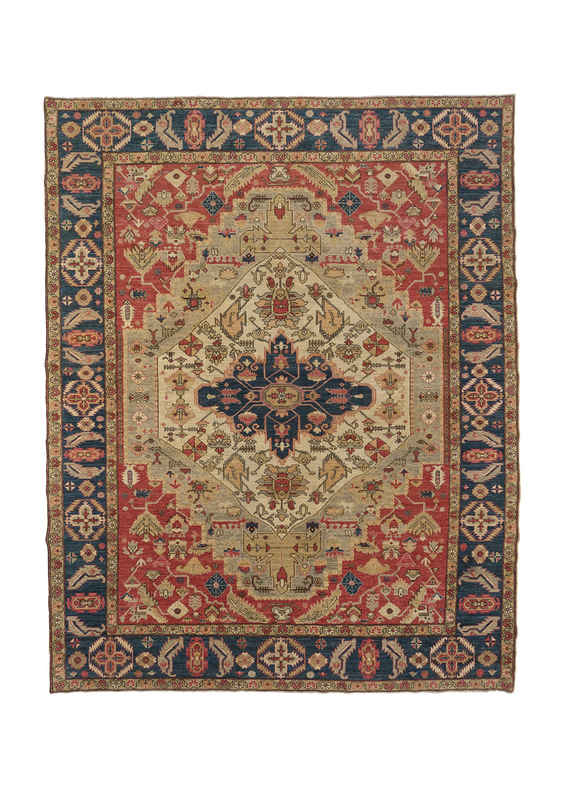 36094 Oriental Rug Afghan Handmade Area Transitional Tribal 9'5'' x 12'0'' -9x12- Red Blue Heriz Design