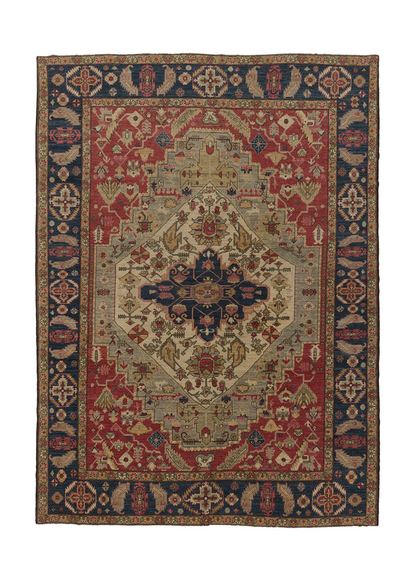 36095 Oriental Rug Pakistani Handmade Area Tribal Transitional 10'0'' x 13'9'' -10x14- Red Blue Geometric Heriz Design