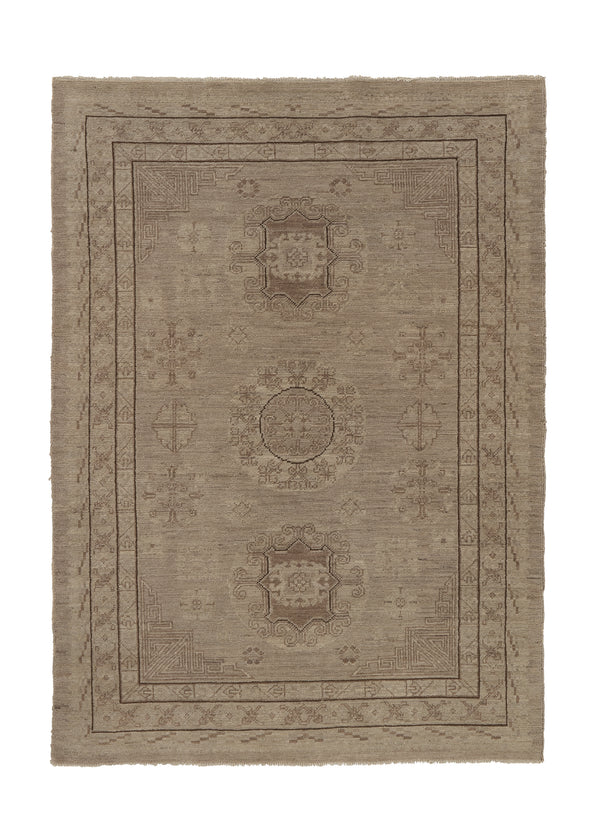 36100 Oriental Rug Turkish Handmade Area Vintage Neutral 4'4'' x 5'11'' -4x6- Whites Beige Khotan Design