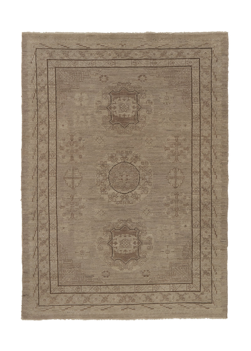 36100 Oriental Rug Turkish Handmade Area Vintage Neutral 4'4'' x 5'11'' -4x6- Whites Beige Khotan Design
