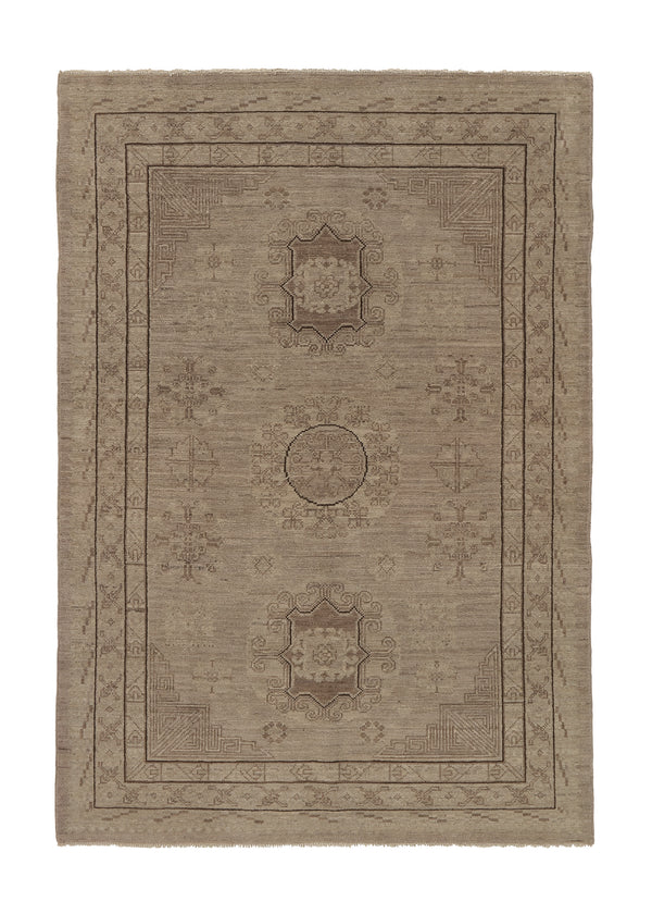36101 Oriental Rug Turkish Handmade Area Vintage Neutral 4'2'' x 6'0'' -4x6- Whites Beige Khotan Design