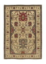 36103 Oriental Rug Pakistani Handmade Area Transitional Tribal 4'4'' x 6'1'' -4x6- Whites Beige Geometric Heriz Design