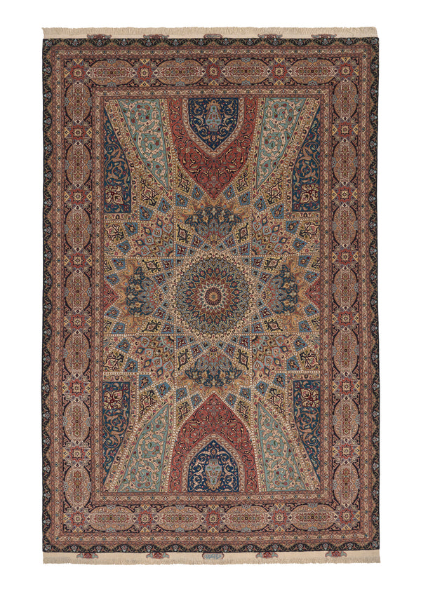 36109 Persian Rug Tabriz Handmade Area Traditional 6'6'' x 10'1'' -7x10- Blue Multi-color Dome Design