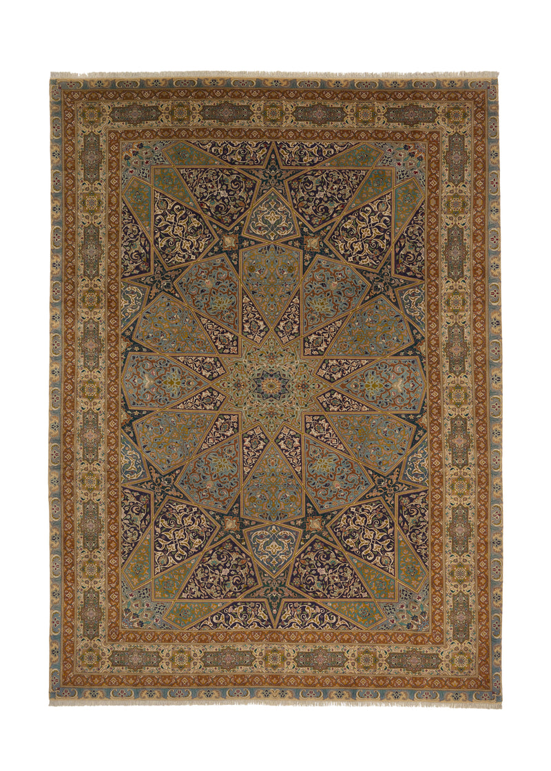 36111 Persian Rug Tabriz Handmade Area Traditional 8'3'' x 11'4'' -8x11- Green Yellow Gold Dome Design