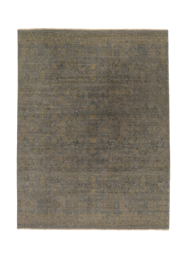 36112 Oriental Rug Indian Handmade Area Modern Neutral 9'0'' x 12'0'' -9x12- Gray Yellow Gold Erased Floral Design