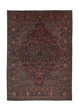 36113 Persian Rug Kerman Handmade Area Antique Traditional 8'10'' x 12'7'' -9x13- Red Blue Tree of Life Floral Design