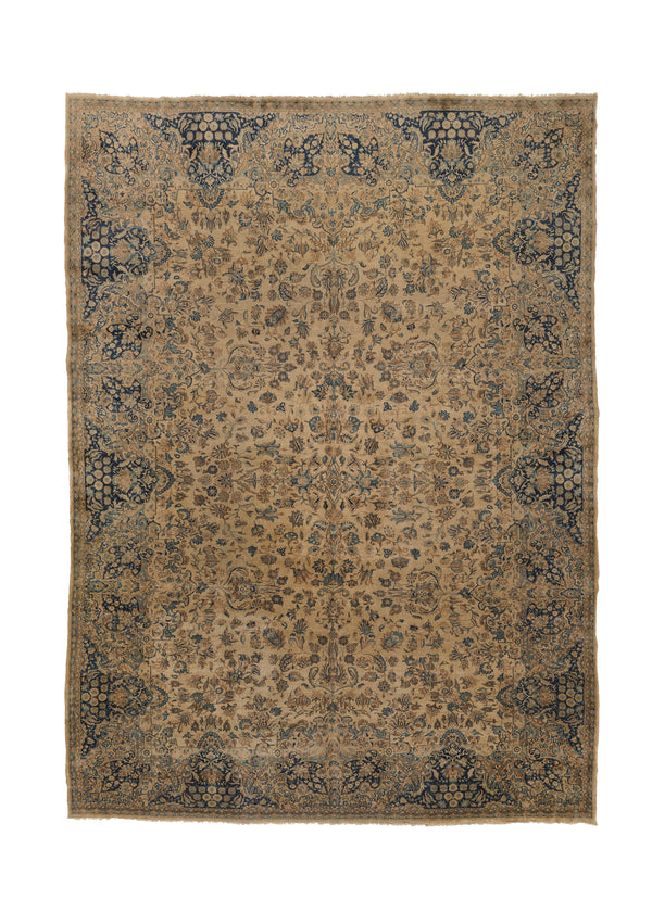 36116 Persian Rug Kerman Handmade Area Antique Neutral 10'9'' x 14'9'' -11x15- Whites Beige Blue Floral Design