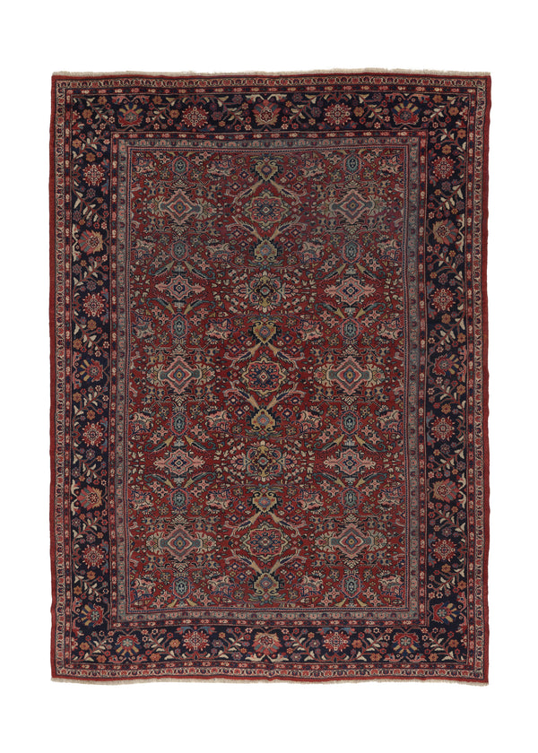 36119 Persian Rug Mahal Handmade Area Tribal Vintage 9'2'' x 12'6'' -9x13- Red Floral All Over Design Design
