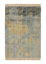 36120 Oriental Rug Indian Handmade Area Modern 4'1'' x 5'10'' -4x6- Yellow Gold Blue Abstract Splatter Design
