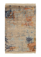 36121 Oriental Rug Indian Handmade Area Modern 4'0'' x 6'1'' -4x6- Whites Beige Multi-color Abstract Splatter Design