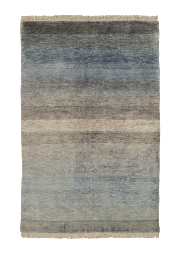 36122 Oriental Rug Indian Handmade Area Modern Neutral 3'10'' x 5'11'' -4x6- Gray Blue Stripes Design