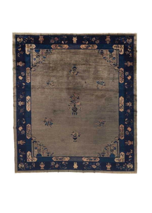 36127 Oriental Rug Chinese Handmade Area Antique Traditional 9'11'' x 11'1'' -10x11- Whites Beige Blue Pictorial Peking Design