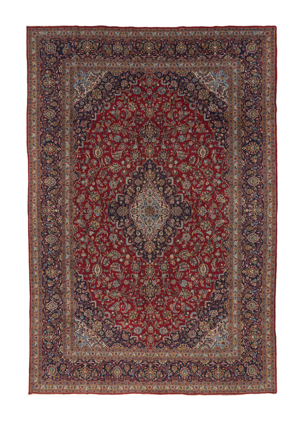 36128 Persian Rug Kashan Handmade Area Traditional 7'11'' x 11'8'' -8x12- Red Blue Toranj Mehrab Design