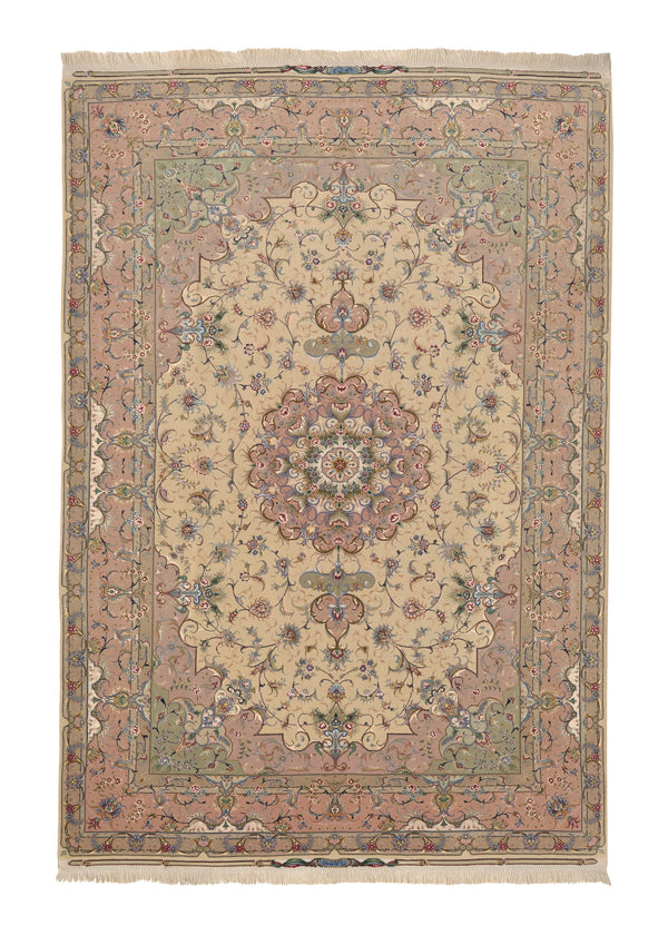 36130 Persian Rug Tabriz Handmade Area Traditional 6'7'' x 9'9'' -7x10- Whites Beige Pink Naghsh Floral Design