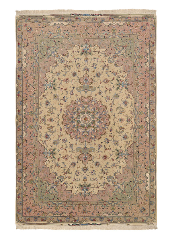 36131 Persian Rug Tabriz Handmade Area Traditional 6'7'' x 9'8'' -7x10- Whites Beige Pink Naghsh Floral Design