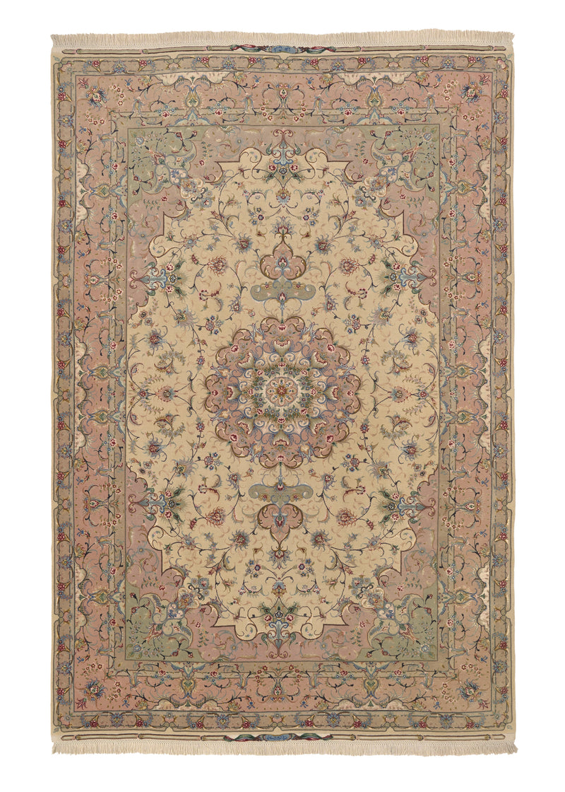 36131 Persian Rug Tabriz Handmade Area Traditional 6'7'' x 9'8'' -7x10- Whites Beige Pink Naghsh Floral Design