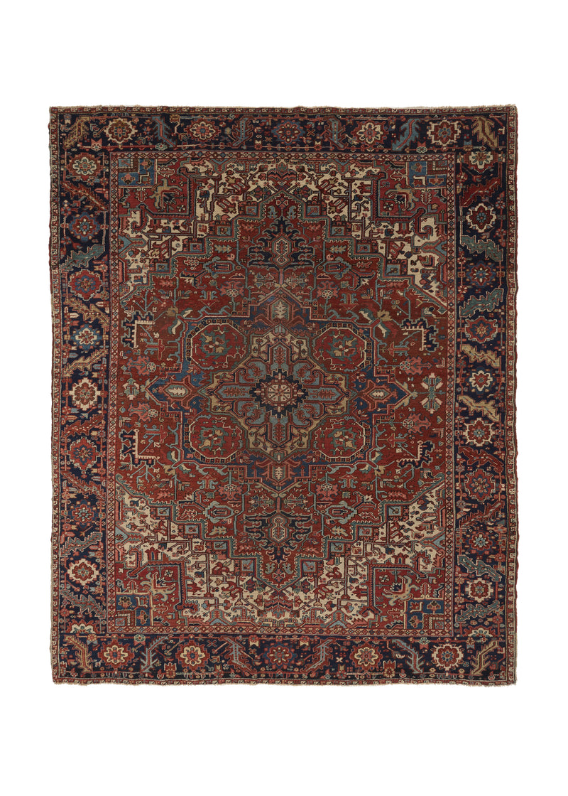 36134 Persian Rug Heriz Handmade Area Antique Tribal 8'0'' x 11'5'' -8x11- Red Geometric Design