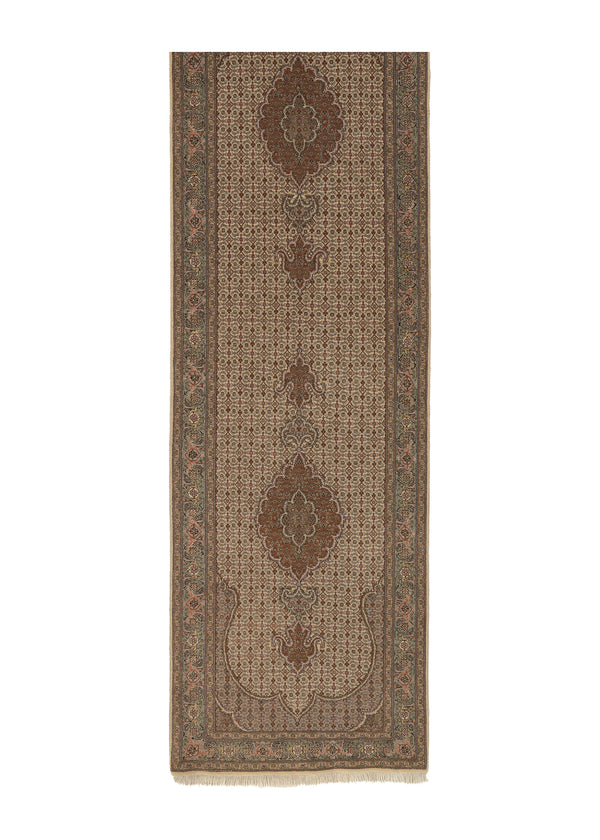 36136 Persian Rug Tabriz Handmade Runner Traditional 2'9'' x 9'8'' -3x10- Whites Beige Mahi Fish Design