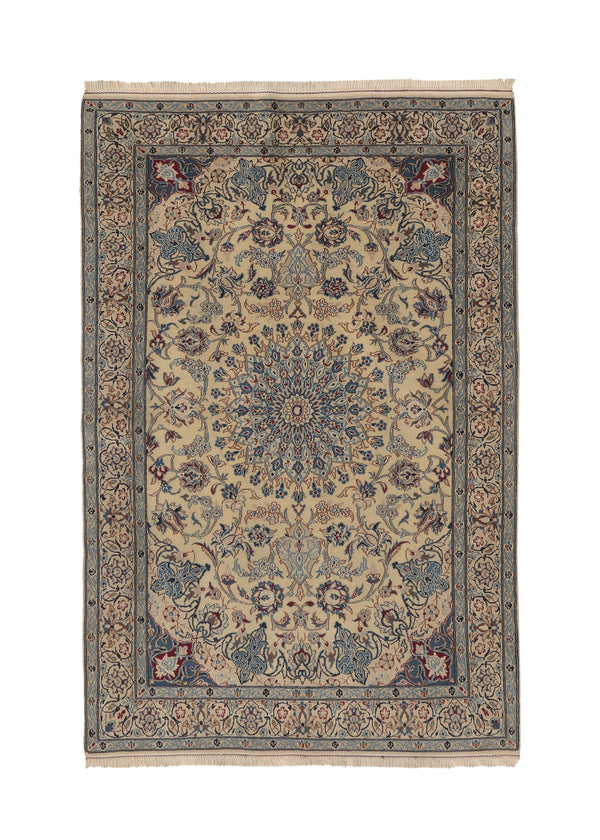 36147 Persian Rug Nain Handmade Area Traditional 4'3' x 6'5'' -4x6- Whites Beige Blue Floral Design