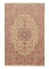 36148 Persian Rug Tabriz Handmade Area Traditional 6'8'' x 10'0'' -7x10- Whites Beige Pink Naghsh Floral Design