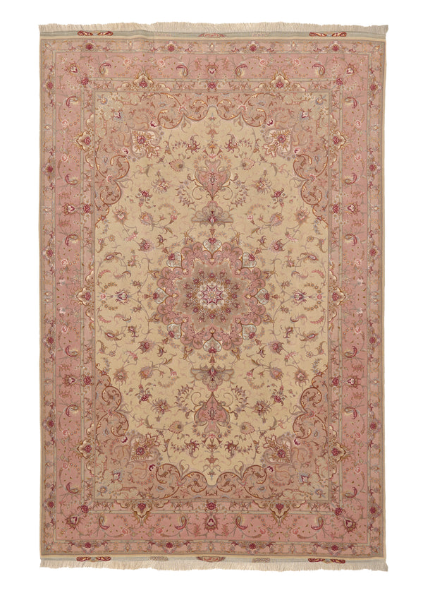 36148 Persian Rug Tabriz Handmade Area Traditional 6'8'' x 10'0'' -7x10- Whites Beige Pink Naghsh Floral Design