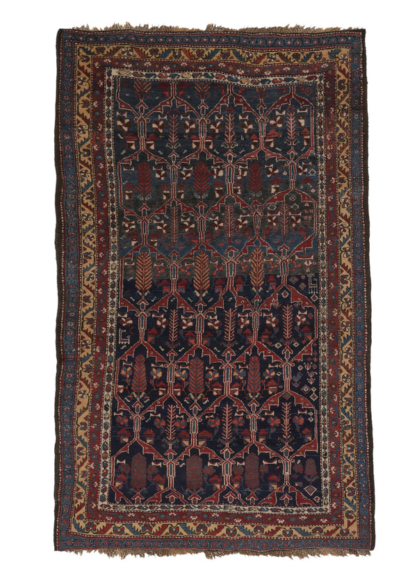 36157 Persian Rug Bijar Handmade Area Antique Traditional 5'2'' x 8'5'' -5x8- Blue Red Garden Design