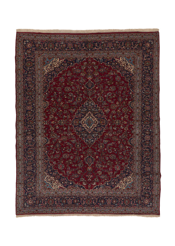 36158 Persian Rug Kashan Handmade Area Traditional 9'10'' x 12'9'' -10x13- Red Blue Toranj Mehrab Floral Design
