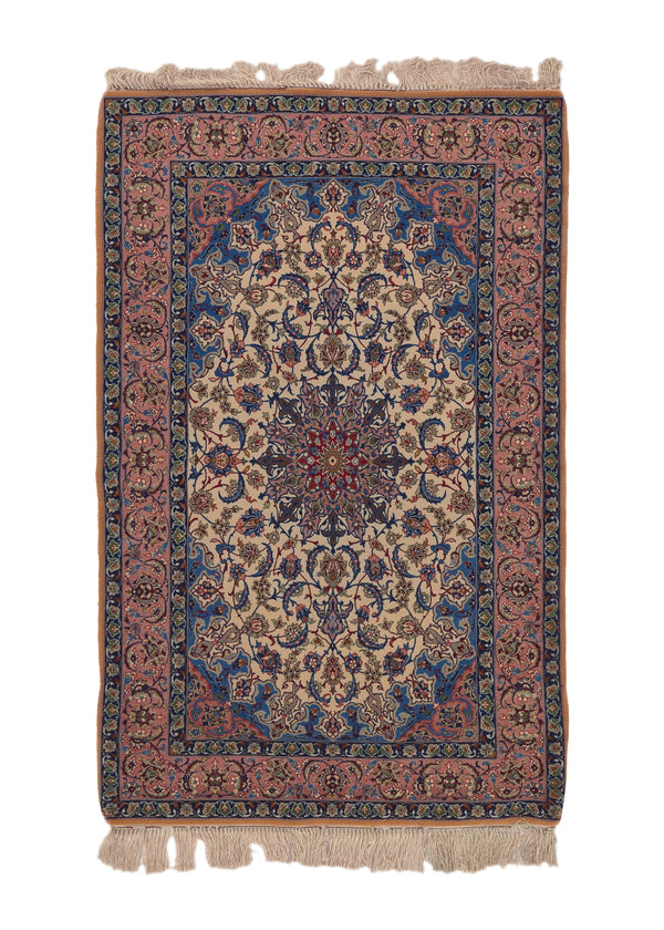 36160 Persian Rug Isfahan Handmade Area Traditional 3'7'' x 5'2'' -4x5- Pink Floral Design