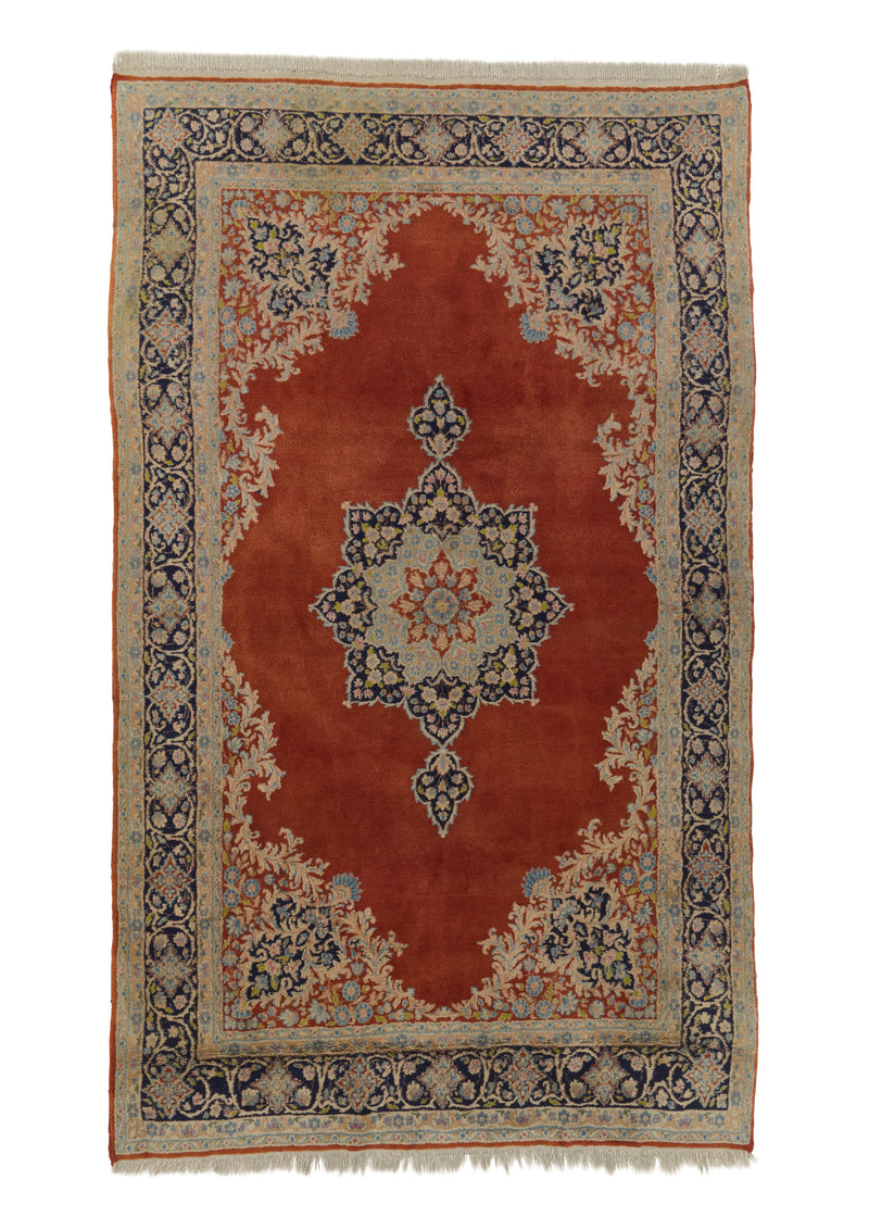 3807 Persian Rug Kerman Handmade Area Traditional 5'10'' x 9'8'' -6x10- Orange Open Field Floral Design