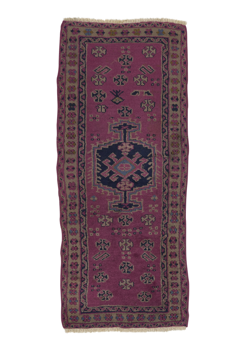 4205 Oriental Rug Turkish Handmade Area Runner Tribal 1'10'' x 4'2'' -2x4- Pink Geometric Design