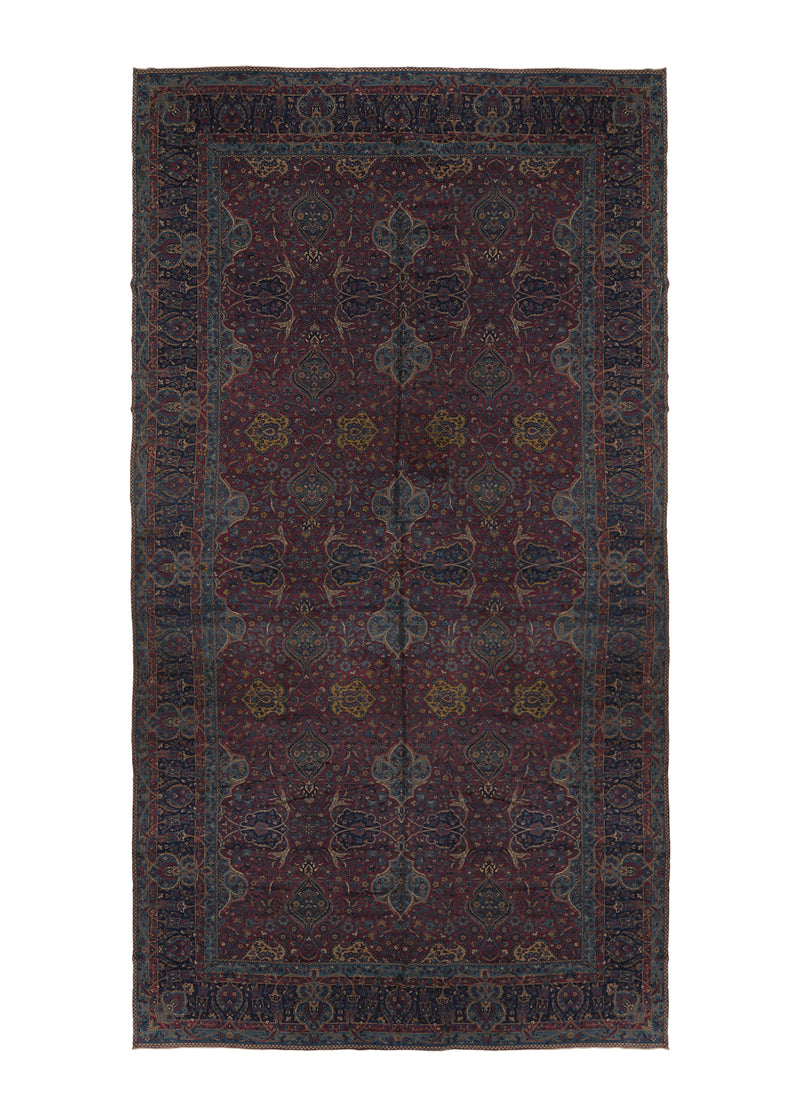 4553 Persian Rug Kerman Handmade Area Antique Traditional 15'9'' x 29'9'' -16x30- Red Blue Yellow Gold Floral Design