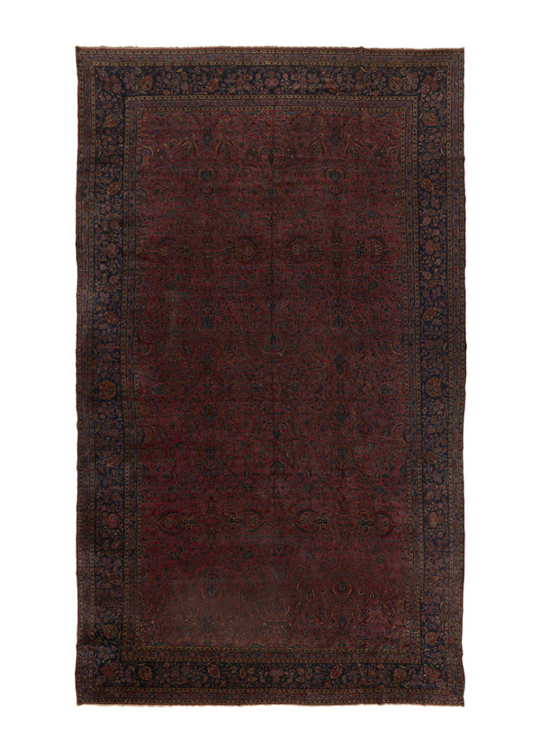 4650 Persian Rug Kashan Handmade Area Antique Traditional 13'0'' x 23'3'' -13x23- Red Blue Floral Design