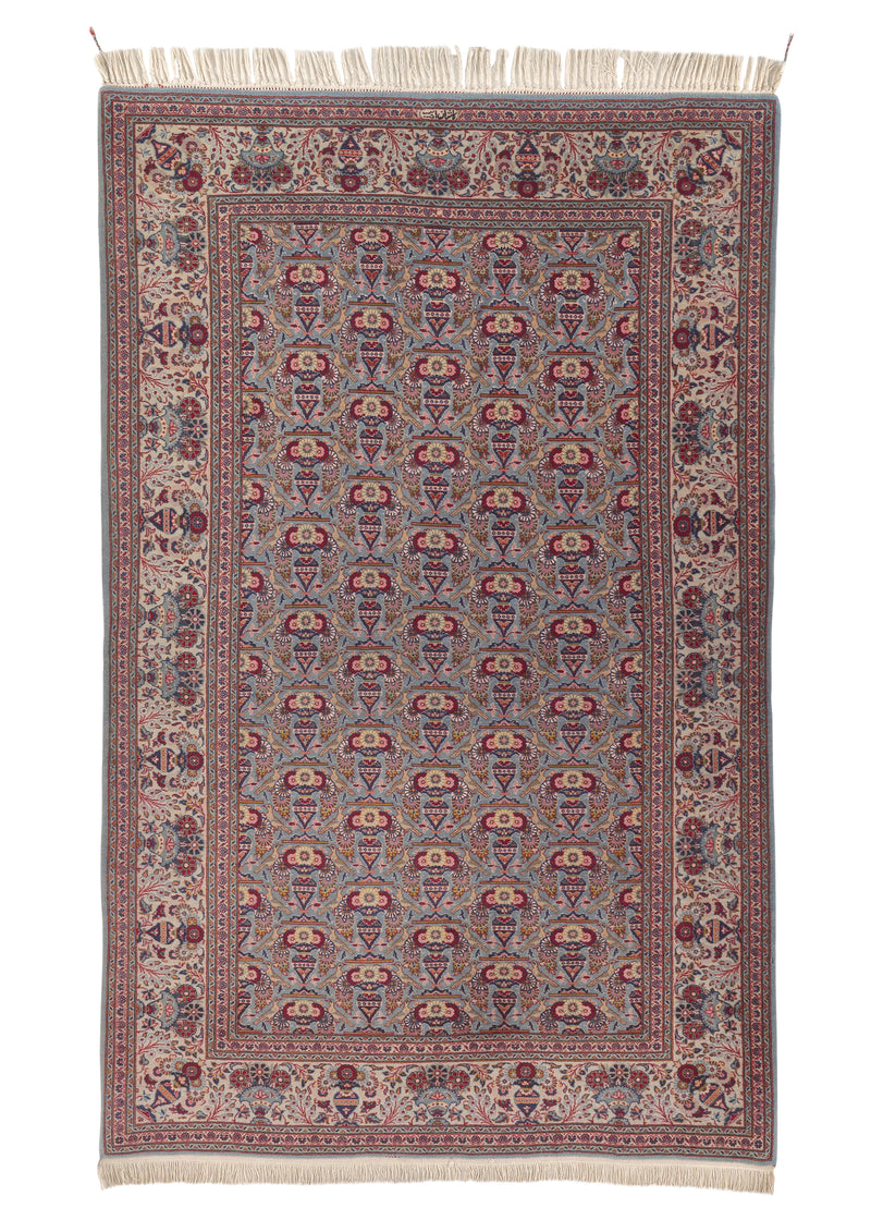 473 Persian Rug Kashan Handmade Area Traditional 4'8'' x 7'3'' -5x7- Red Blue Mina Khanom Animals Adib Design