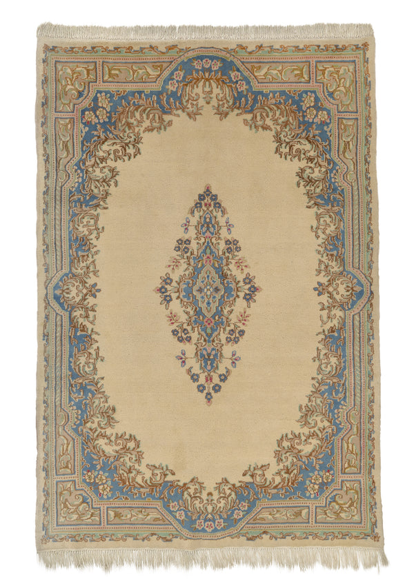 5348 Persian Rug Kerman Handmade Area Traditional 5'7'' x 8'5'' -6x8- Whites Beige Blue Open Field Design