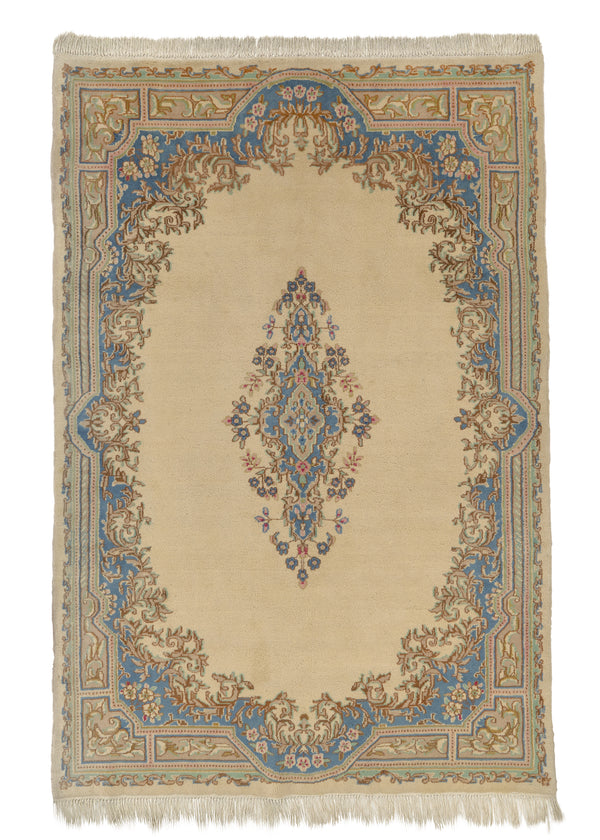 5348 Persian Rug Kerman Handmade Area Traditional 5'7'' x 8'5'' -6x8- Whites Beige Blue Open Field Design