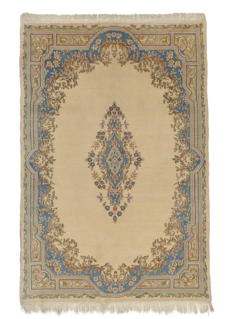 5348 Persian Rug Kerman Handmade Area Traditional 5'7'' x 8'5'' -6x8- Whites Beige Blue Open Field Design