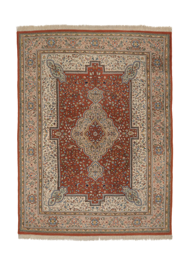 6351 Oriental Rug Indian Handmade Area Traditional 8'11'' x 11'10'' -9x12- Whites Beige Red Floral Design