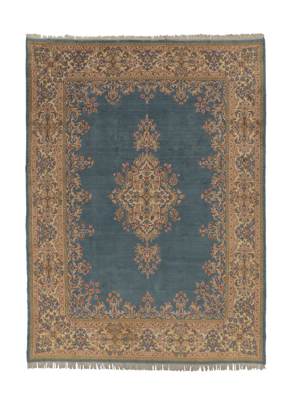 6584 Persian Rug Kerman Handmade Area Traditional 9'11'' x 13'9'' -10x14- Blue Whites Beige Open Field Floral Design