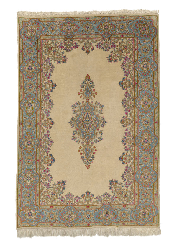 6590 Persian Rug Kerman Handmade Area Traditional 5'11'' x 8'10'' -6x9- Whites Beige Blue Open Field Design