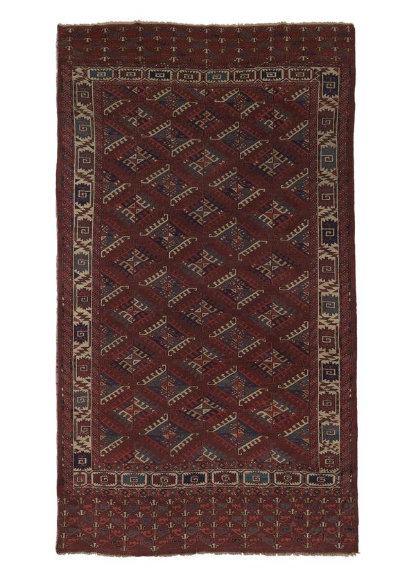 777 Persian Rug Turkmen Handmade Area Antique Tribal 6'0'' x 10'9'' -6x11- Red Blue Bokhara Elephant Foot Design