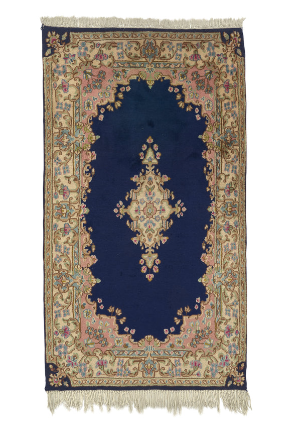 9268 Persian Rug Kerman Handmade Area Runner Traditional 3'9'' x 6'8'' -4x7- Blue Pink Open Field Design