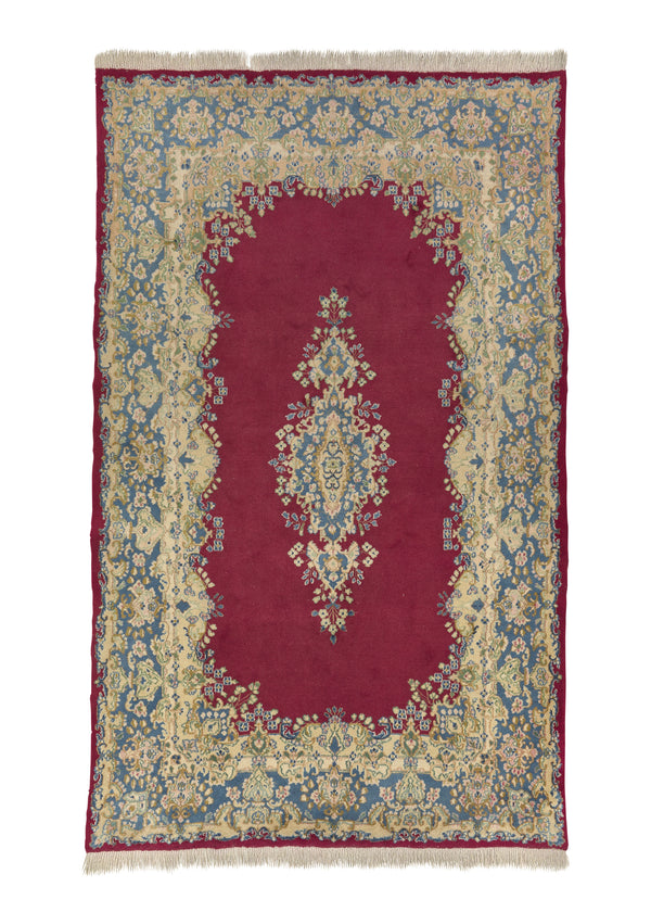 9273 Persian Rug Kerman Handmade Area Traditional 5'10'' x 9'9'' -6x10- Red Blue Open Field Floral Design
