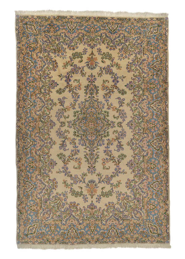 9453 Persian Rug Kerman Handmade Area Traditional 6'3'' x 9'0'' -6x9- Whites Beige Floral Design