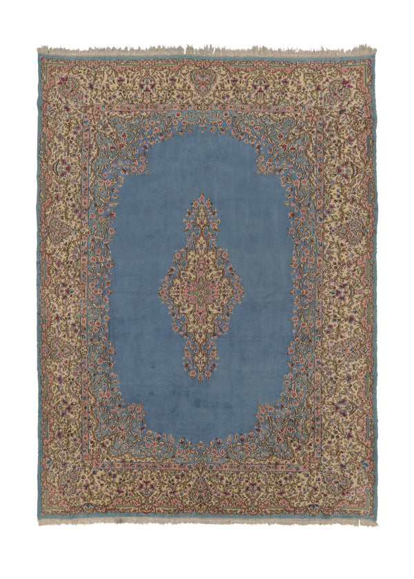 9471 Persian Rug Kerman Handmade Area Traditional 9'7'' x 13'2'' -10x13- Blue Green Pink Open Field Floral Design