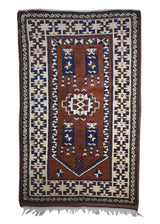 A10109 Oriental Rug Turkish Handmade Area Tribal 3'1'' x 5'1'' -3x5- Whites Beige Red Geometric Design