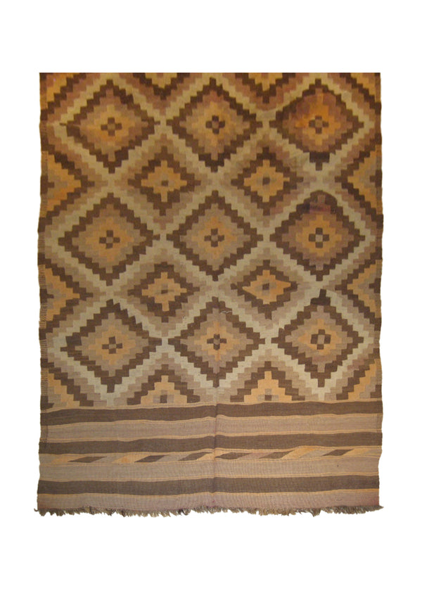 A10132 Oriental Rug Afghan Handmade Runner Tribal 4'11'' x 12'0'' -5x12- Whites Beige Brown Kilim Geometric Design