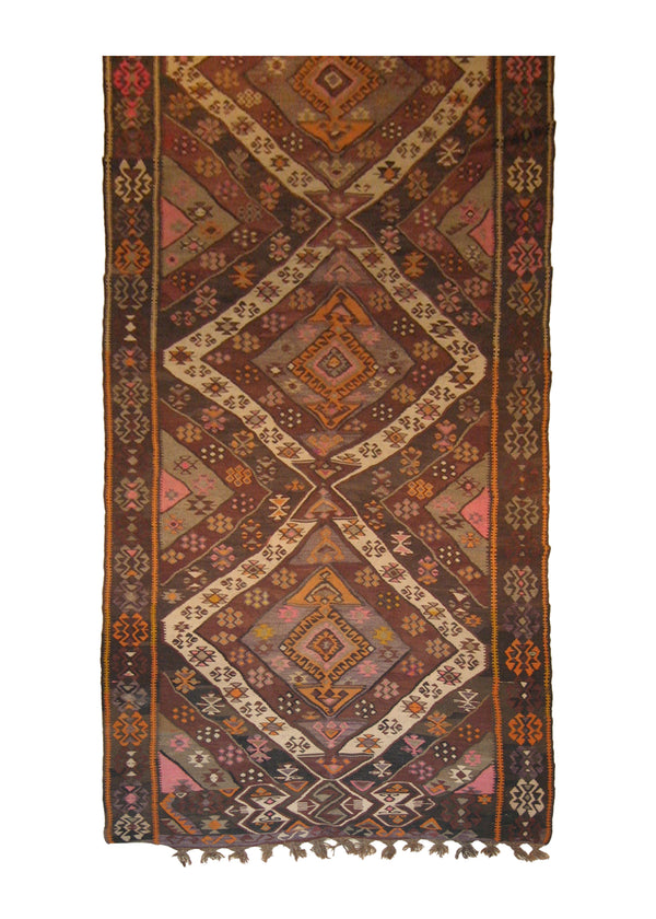 A10310 Oriental Rug Afghan Handmade Runner Tribal 5'4'' x 14'5'' -5x14- Brown Geometric Design